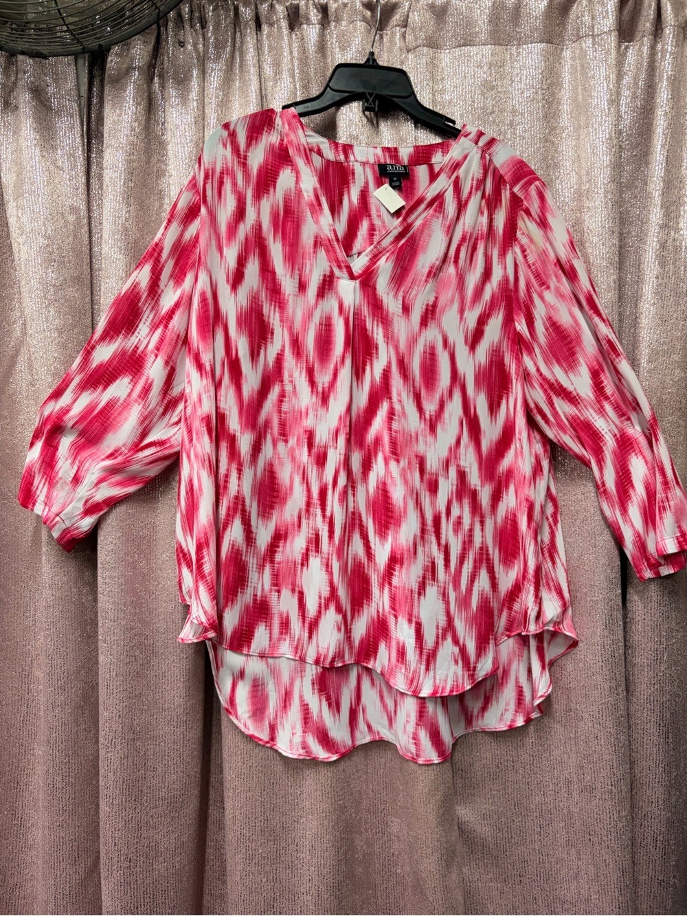 a.n.a Pink and White Ikat V-Neck Tunic